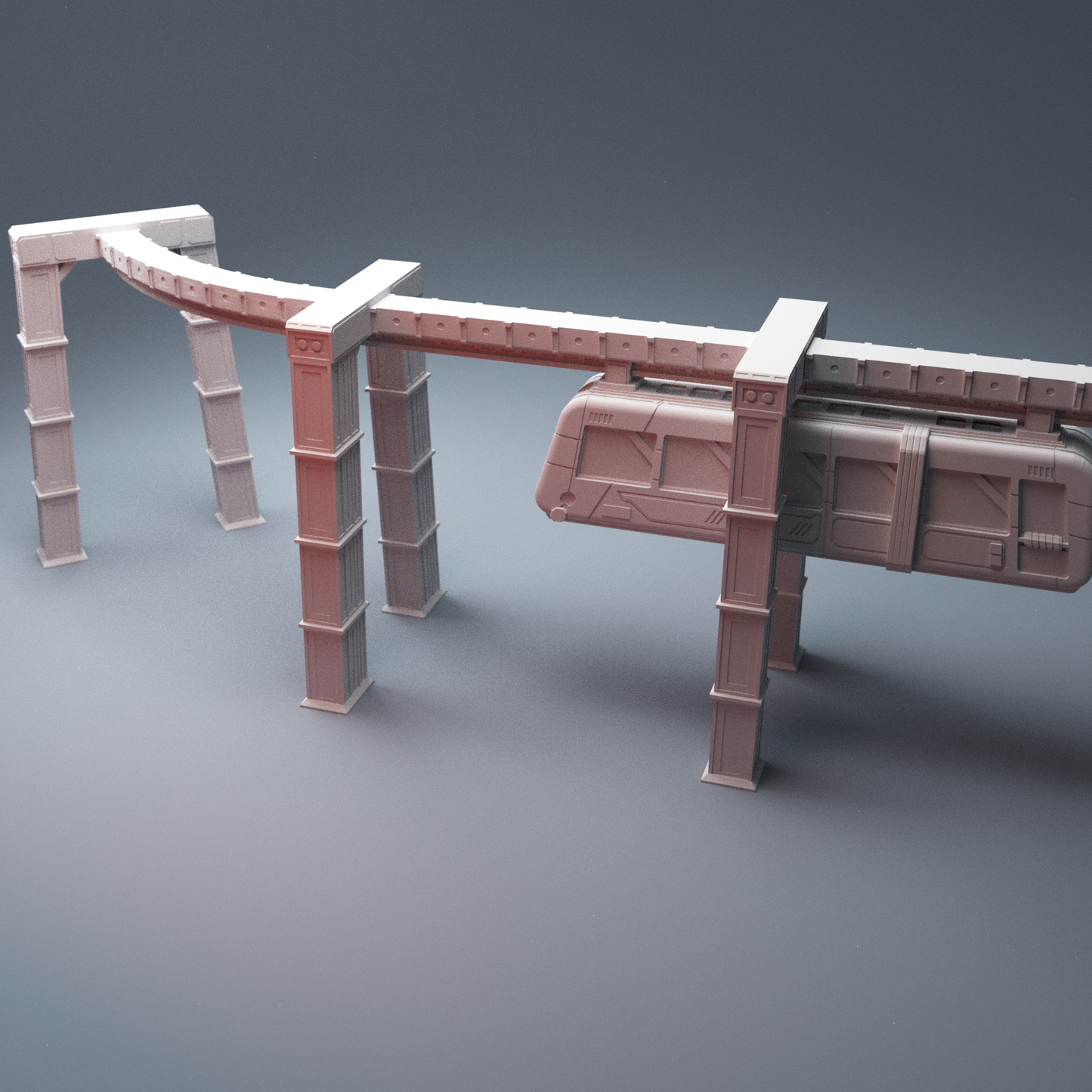 Cyberpunk suspended monorail tabletop terrain