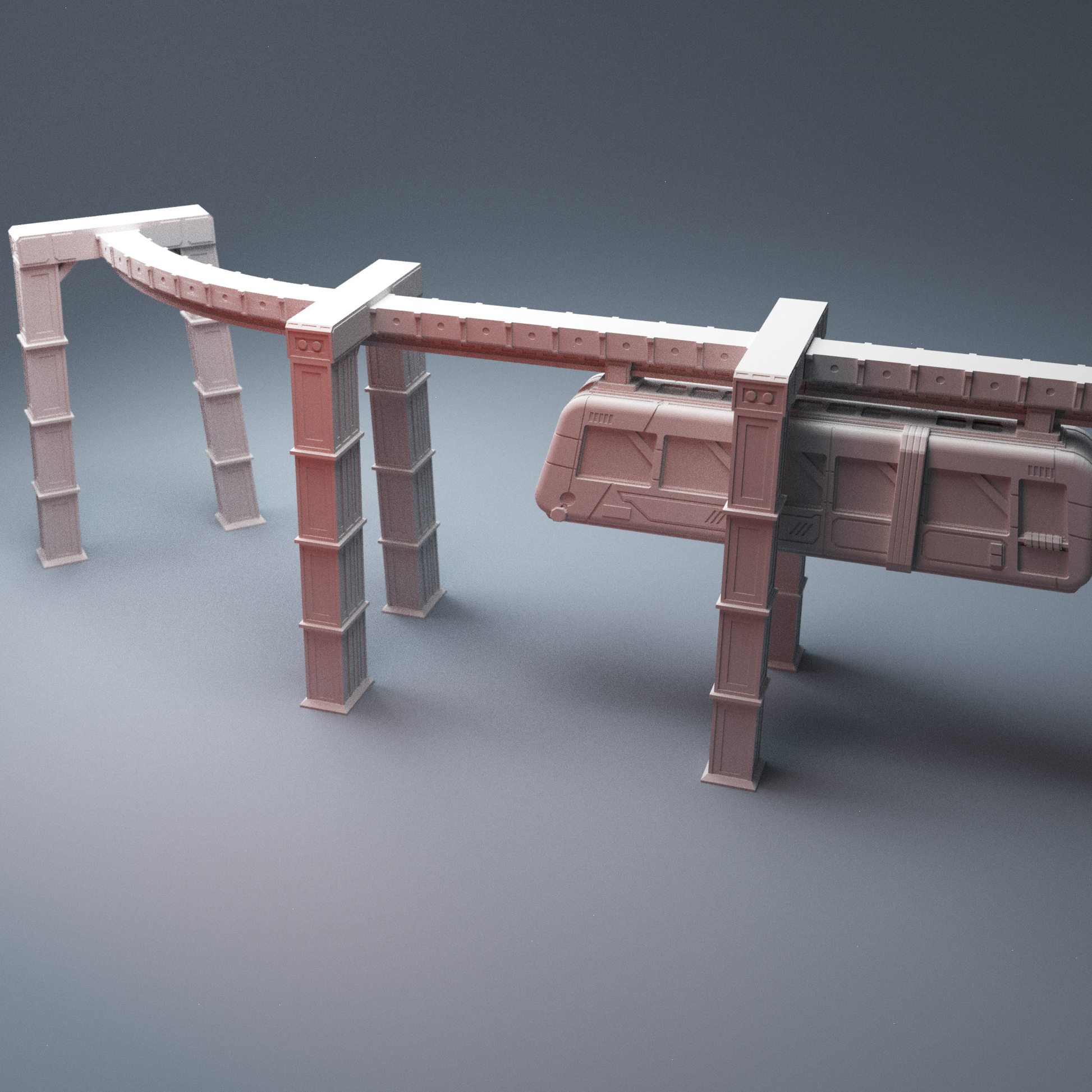 Cyberpunk suspended monorail tabletop terrain