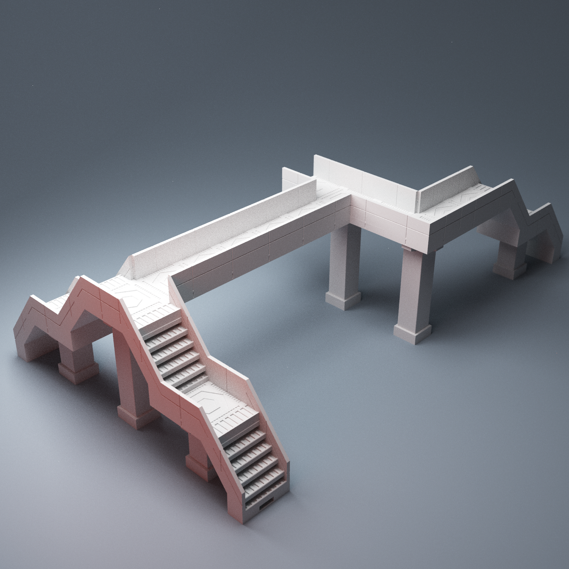 Modular stair and walkway system cyberpunk terrain