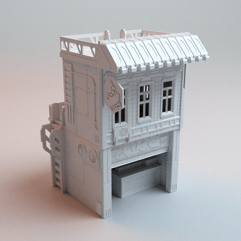 Cyberpunk Eateries Bundle – Locust Eatery + Parlor Bar (2 Buildings, 28mm/40mm) - Northern Foundry
