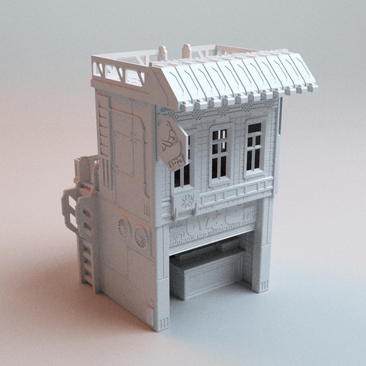 Cyberpunk Eateries Bundle – Locust Eatery + Parlor Bar (2 Buildings, 28mm/40mm) - Northern Foundry