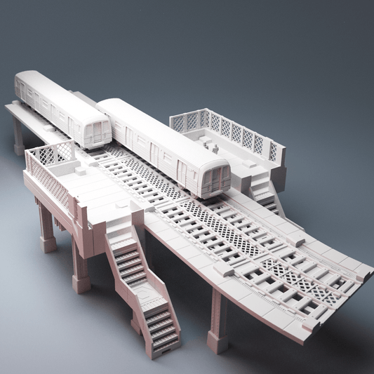 Cyberpunk Elevated Transit Bundle – Trainline + Modular Stairs & Walkways (28mm/40mm) - Northern Foundry