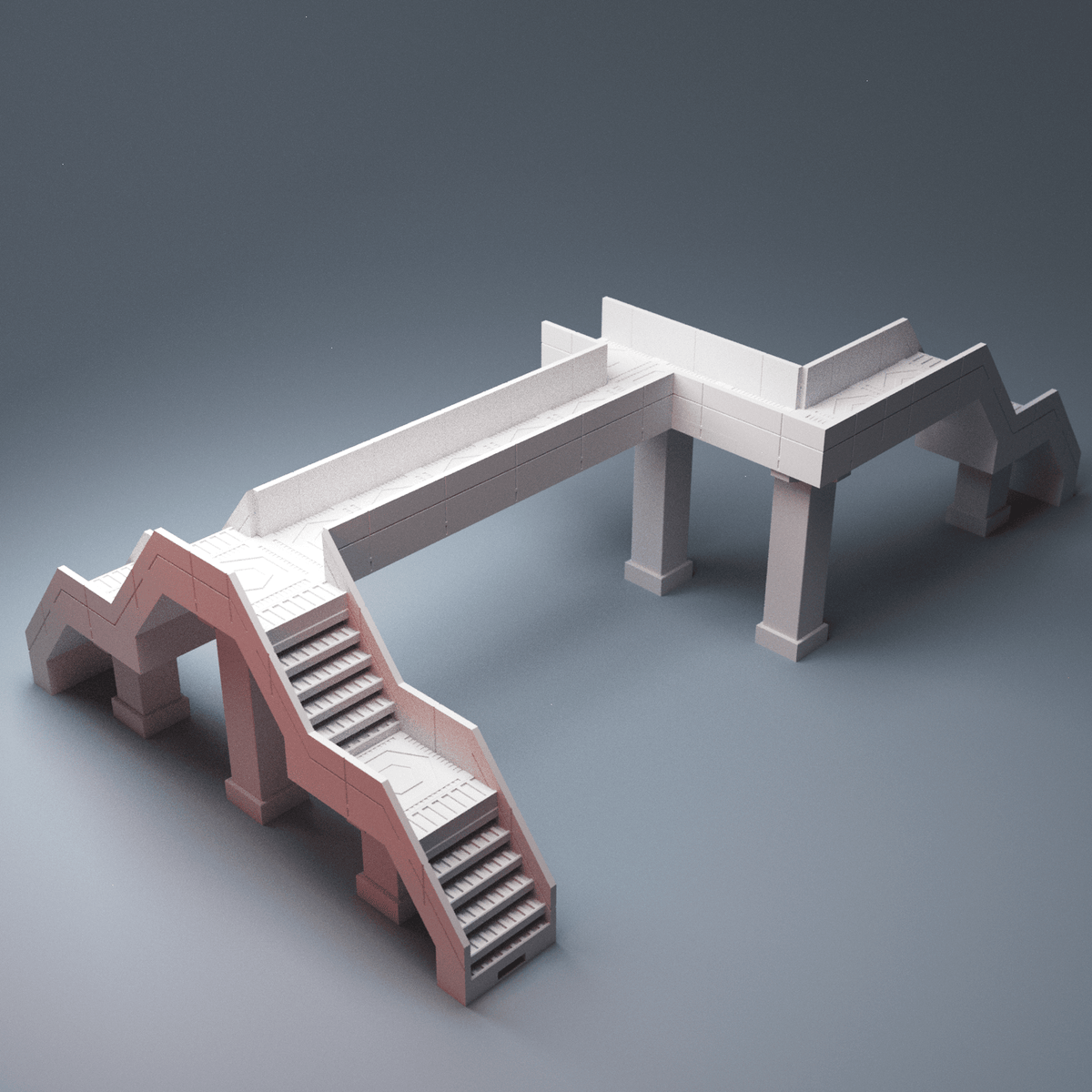 Cyberpunk Elevated Transit Bundle – Trainline + Modular Stairs & Walkways (28mm/40mm) - Northern Foundry