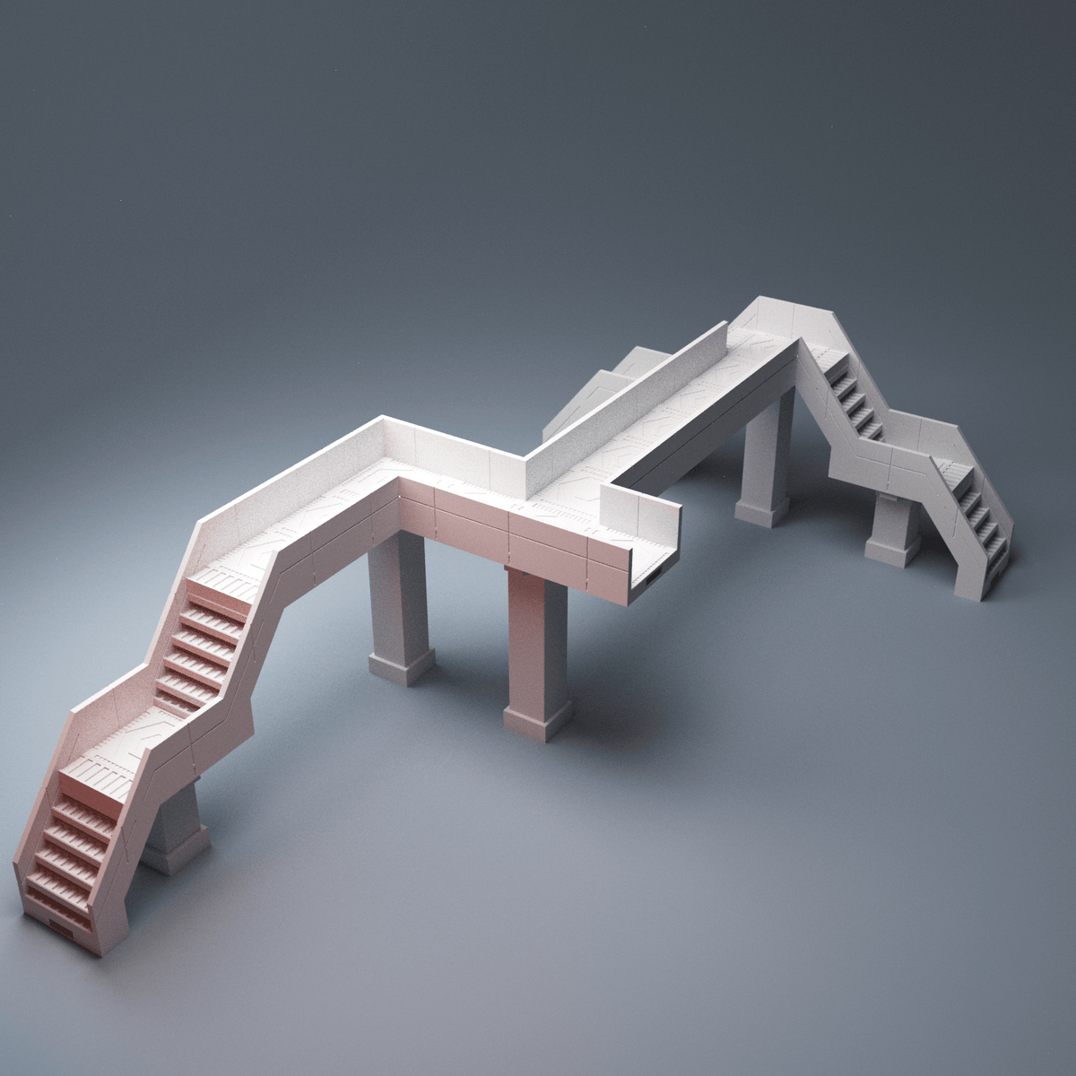 Cyberpunk Elevated Transit Bundle – Trainline + Modular Stairs & Walkways (28mm/40mm) - Northern Foundry