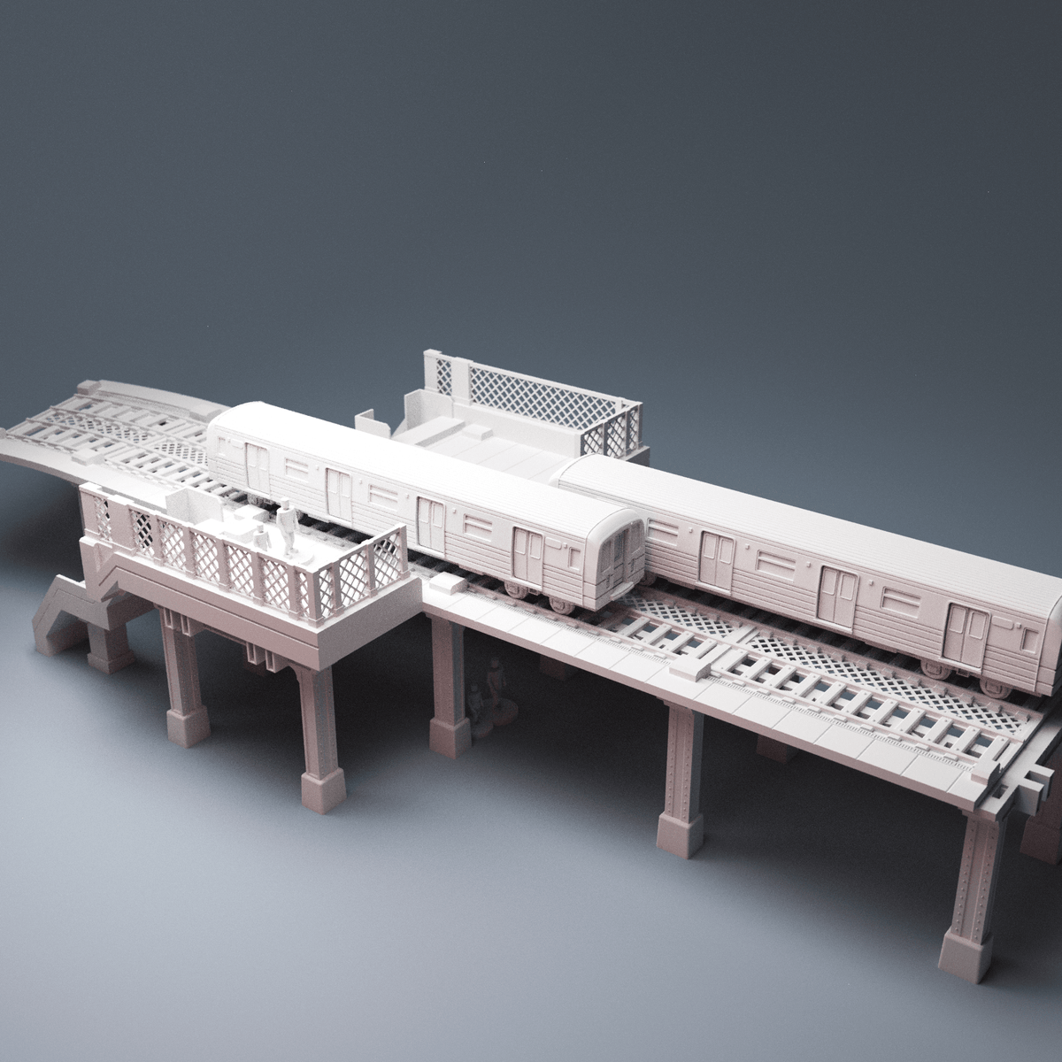 Cyberpunk Elevated Transit Bundle – Trainline + Modular Stairs & Walkways (28mm/40mm) - Northern Foundry