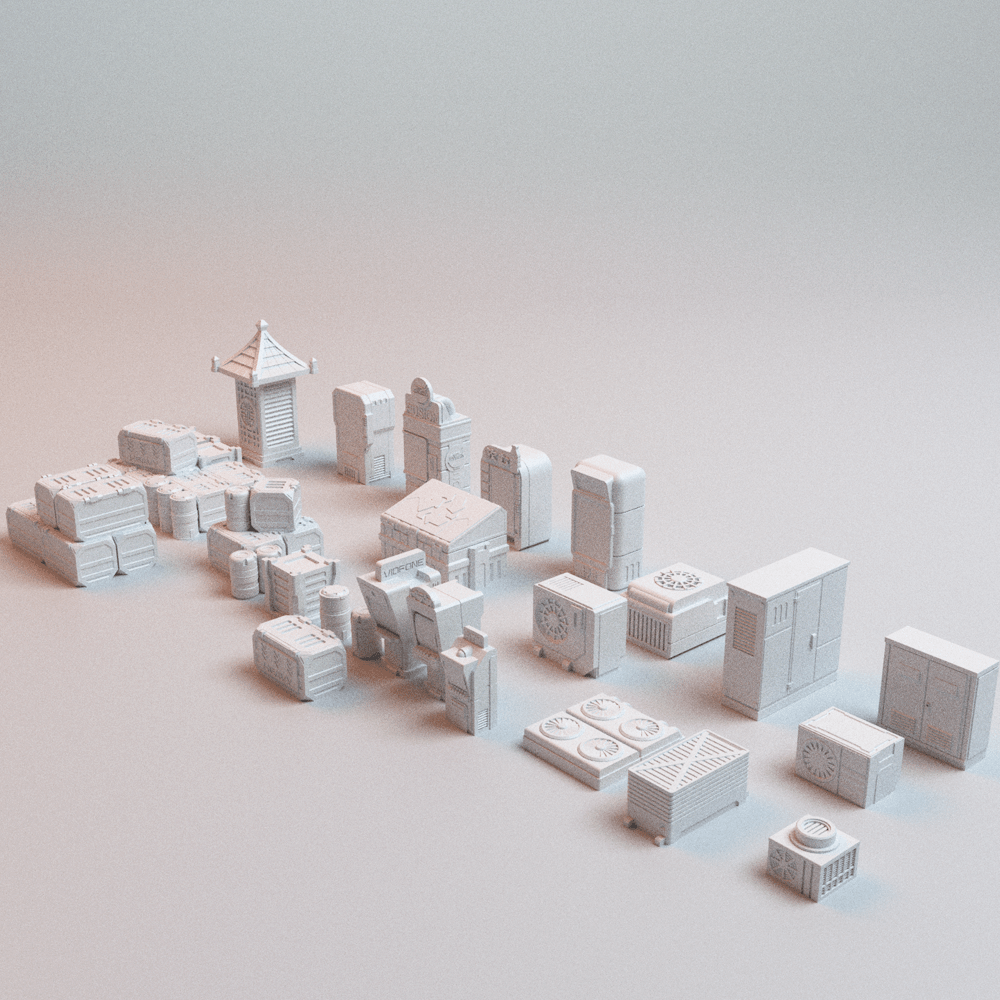 Cyberpunk Street Services Bundle – Garbage Truck, Scatter, Greebles & HoverBotz (28mm/40mm) - Northern Foundry