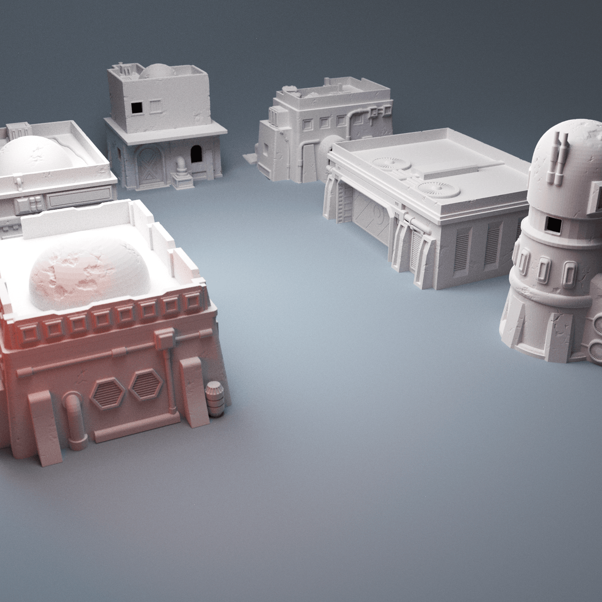 Desert Spaceport Terrain Bundle – 7 Sci-Fi Buildings (28mm/40mm, Star Wars Legion) - Northern Foundry