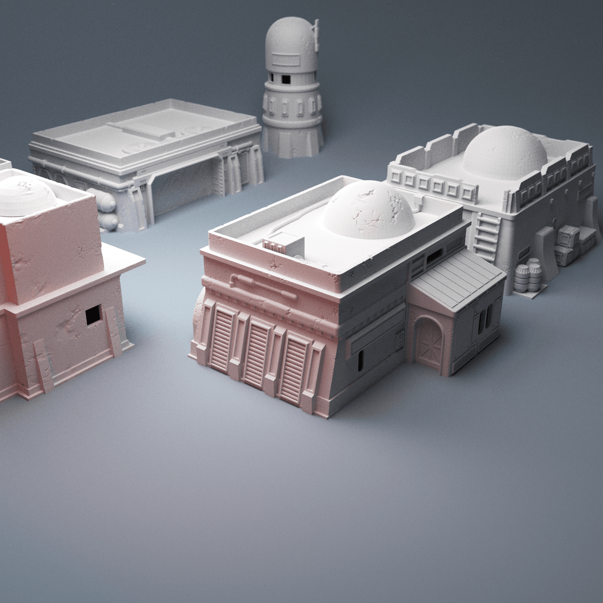 Desert Spaceport Terrain Bundle – 7 Sci-Fi Buildings (28mm/40mm, Star Wars Legion) - Northern Foundry