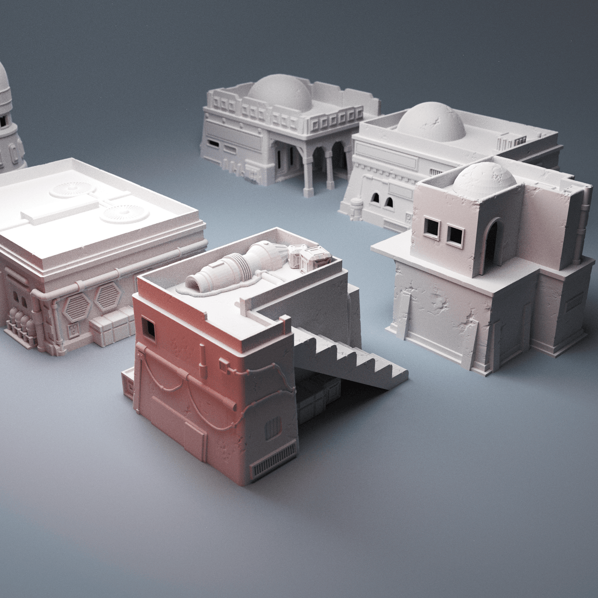 Desert Spaceport Terrain Bundle – 7 Sci-Fi Buildings (28mm/40mm, Star Wars Legion) - Northern Foundry