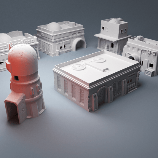 Desert Spaceport Terrain Bundle – 7 Sci-Fi Buildings (28mm/40mm, Star Wars Legion) - Northern Foundry