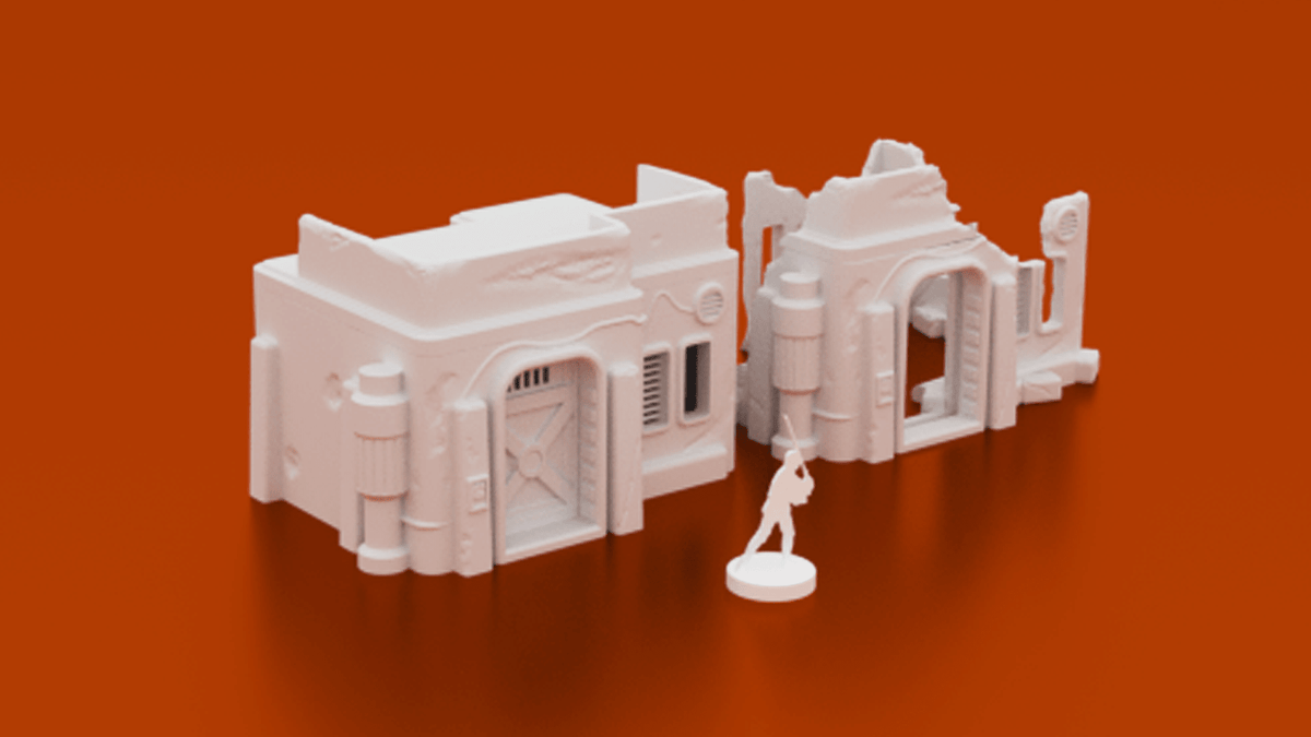 Desert Town Outskirts Bundle – 4 Desert Houses & Market Stall (28mm/32mm/40mm, Star Wars Legion) - Northern Foundry