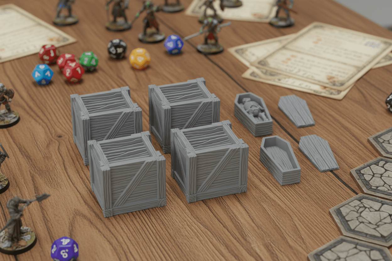 Dragonlock Dungeon Scatter Terrain Bundle — Crates, Barrels, Altars & Coffins — D&D 28mm Cover & Objectives