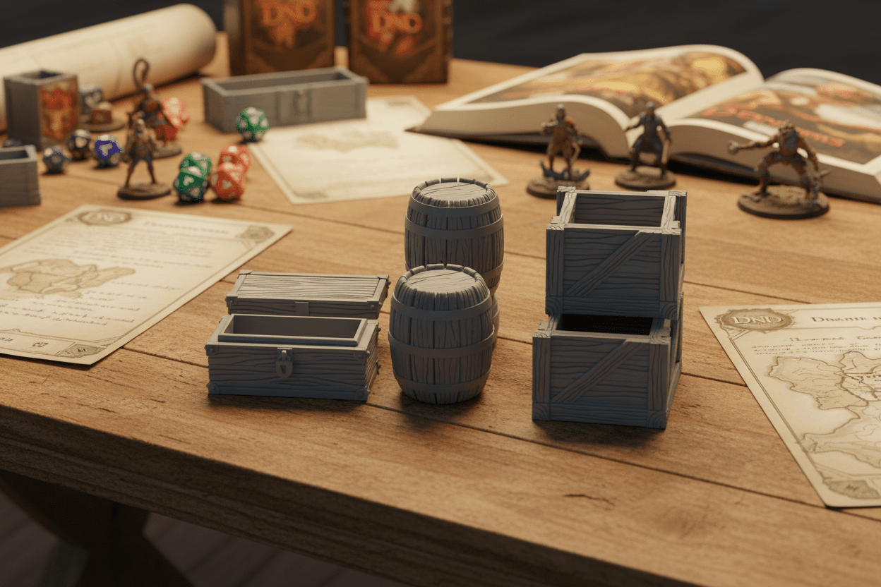 Dragonlock Dungeon Scatter Terrain Bundle — Crates, Barrels, Altars & Coffins — D&D 28mm Cover & Objectives