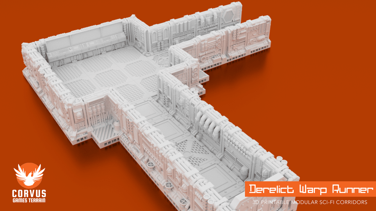 Grimdark Boarding Action Corridors Bundle – Derelict Warp Runner, Modular Corridors & Diregloom Walls (28mm/32mm/40mm) - Northern Foundry