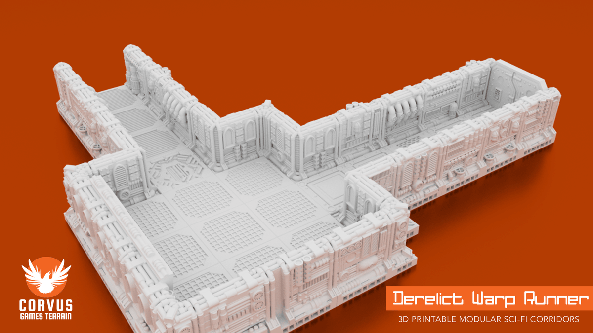 Grimdark Boarding Action Corridors Bundle – Derelict Warp Runner, Modular Corridors & Diregloom Walls (28mm/32mm/40mm) - Northern Foundry