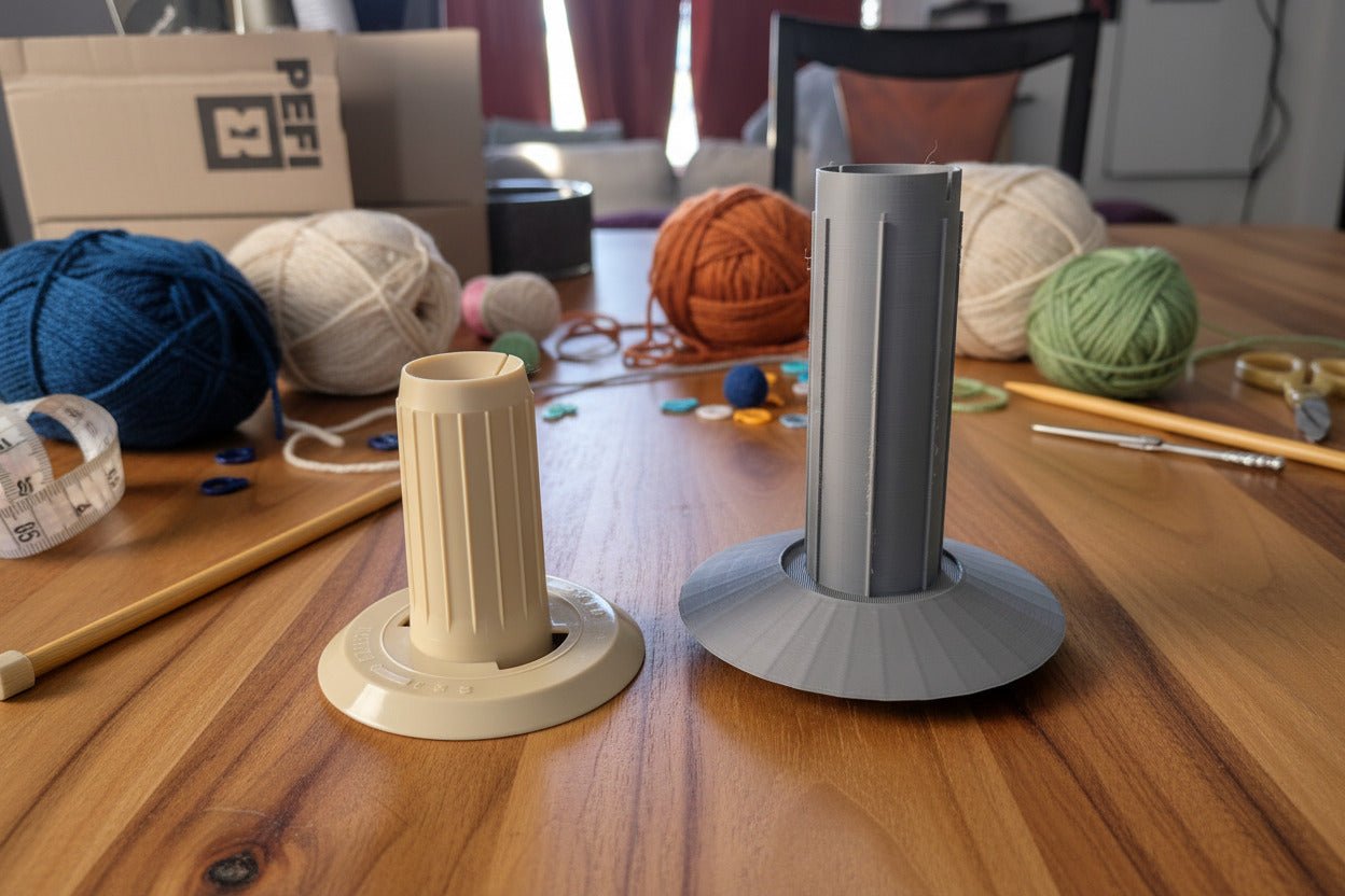 Jumbo Yarn Winder Upgrade Kit — Extended Spindle & Stabilizer Base — Converts Standard Manual Winder for Large Cakes (150g+)