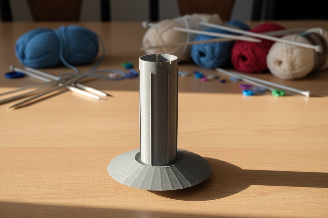 Jumbo Yarn Winder Upgrade Kit — Extended Spindle & Stabilizer Base — Converts Standard Manual Winder for Large Cakes (150g+)