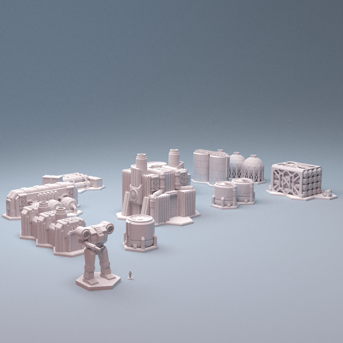 Mecha City Industrial Quarter – 6mm Sci-Fi Factory, Power Plant, Airbase &amp; Hangars Bundle - Northern Foundry