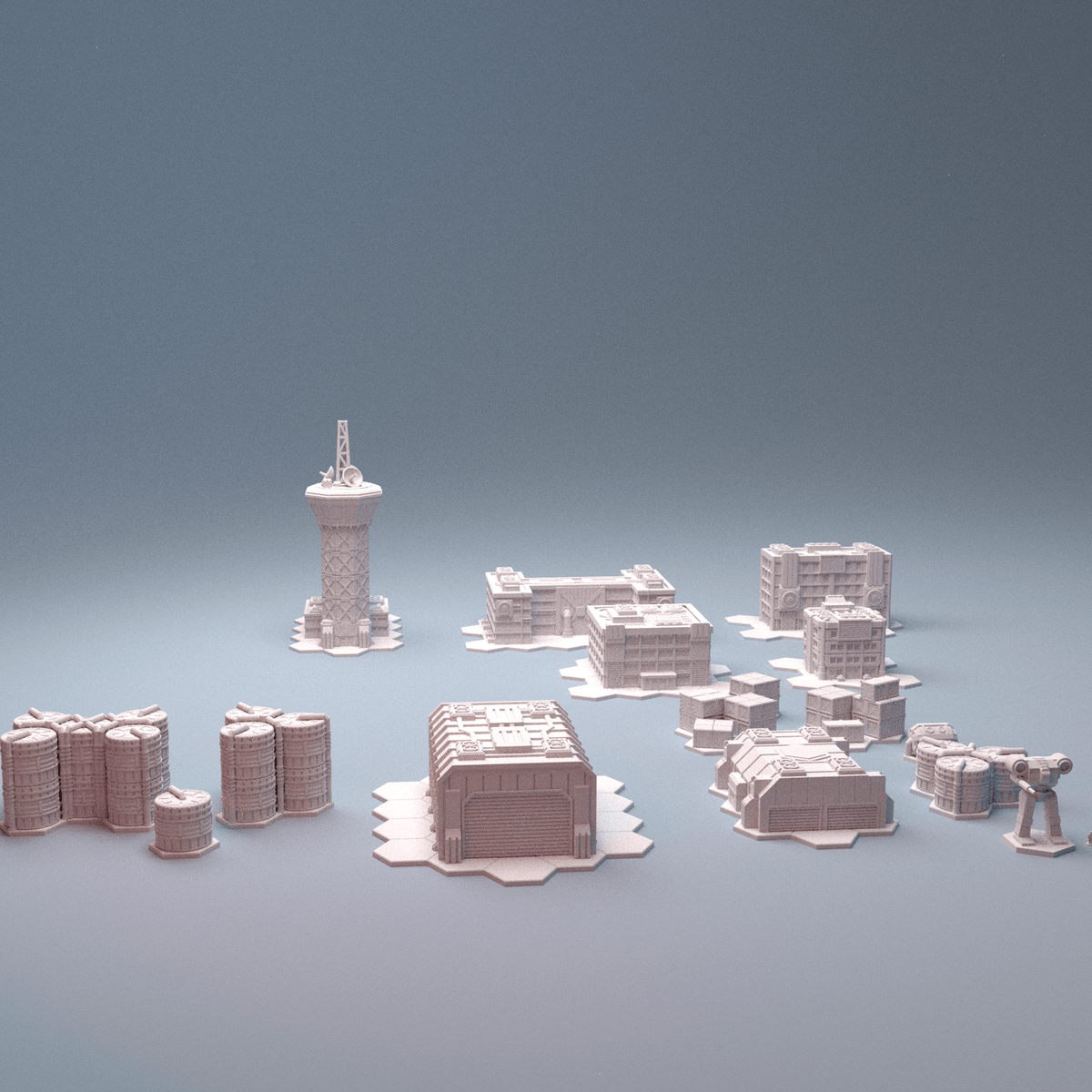 Mecha City Industrial Quarter – 6mm Sci-Fi Factory, Power Plant, Airbase &amp; Hangars Bundle - Northern Foundry