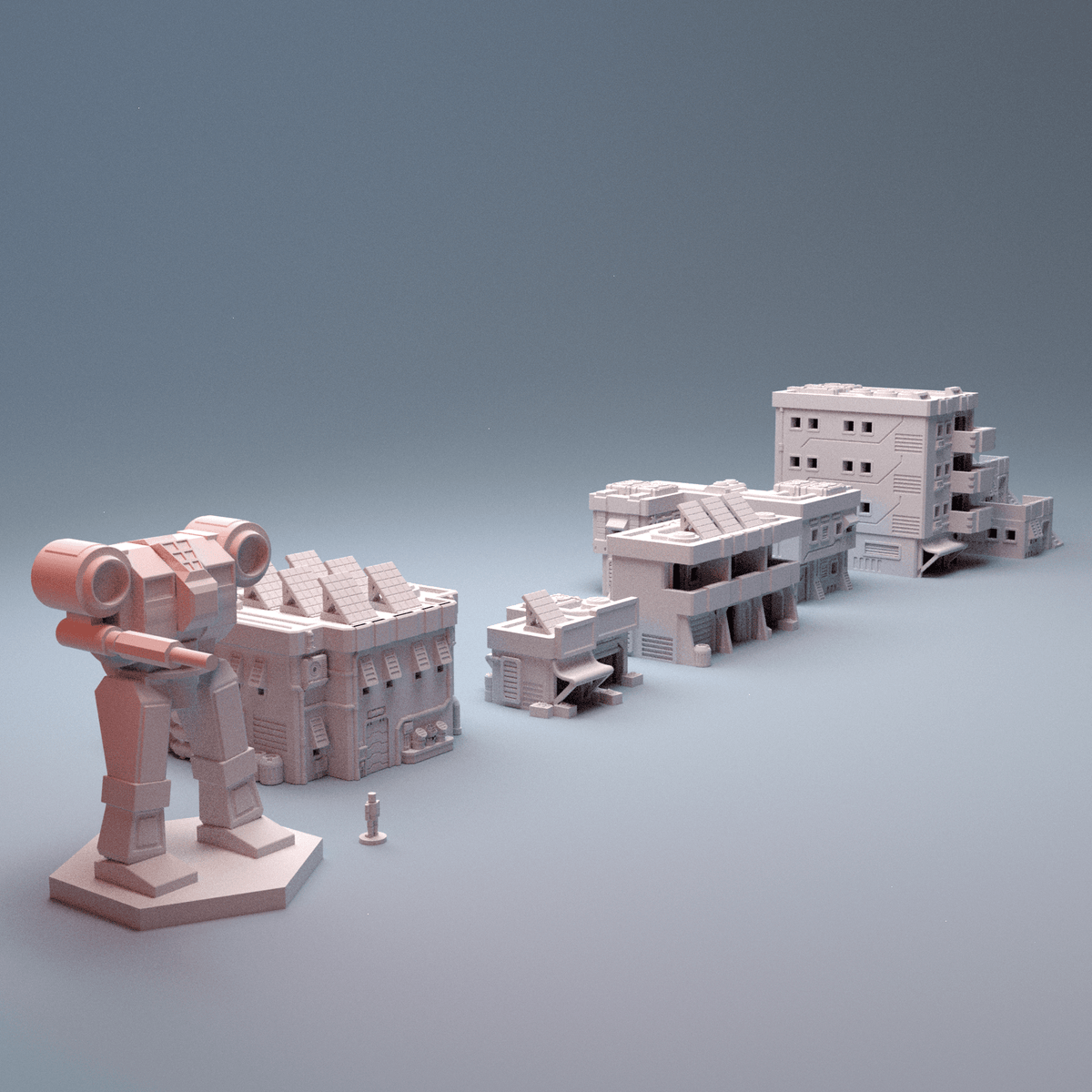 Mecha City Ruins & Streets Expansion – Wantrell Streets, Destroyed Buildings, Hex Bases & Hexplates (6mm) - Northern Foundry