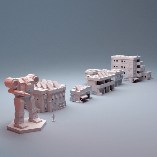 Mecha City Ruins & Streets Expansion – Wantrell Streets, Destroyed Buildings, Hex Bases & Hexplates (6mm) - Northern Foundry