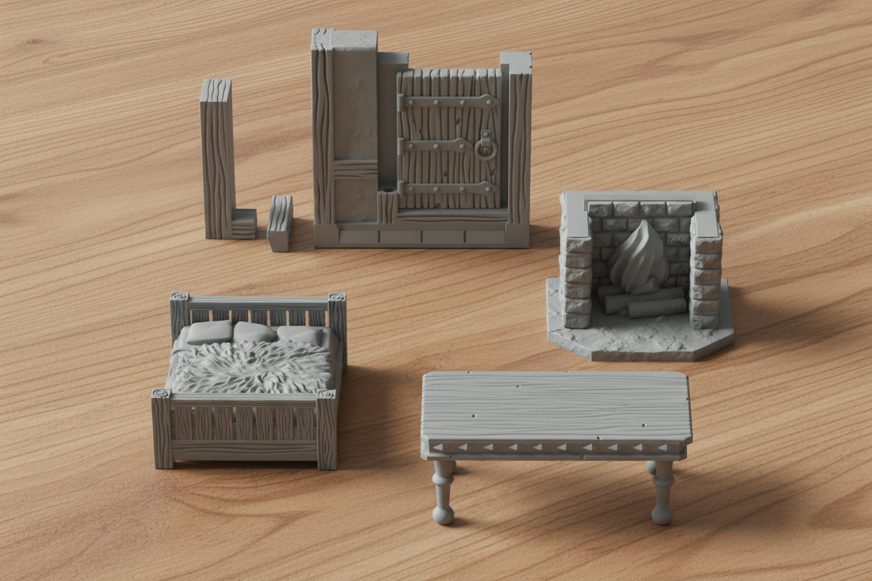Medieval RPG Cottage Interior — Modular Tabletop Terrain with Furniture — Fat Dragon Games Dragonshire Set