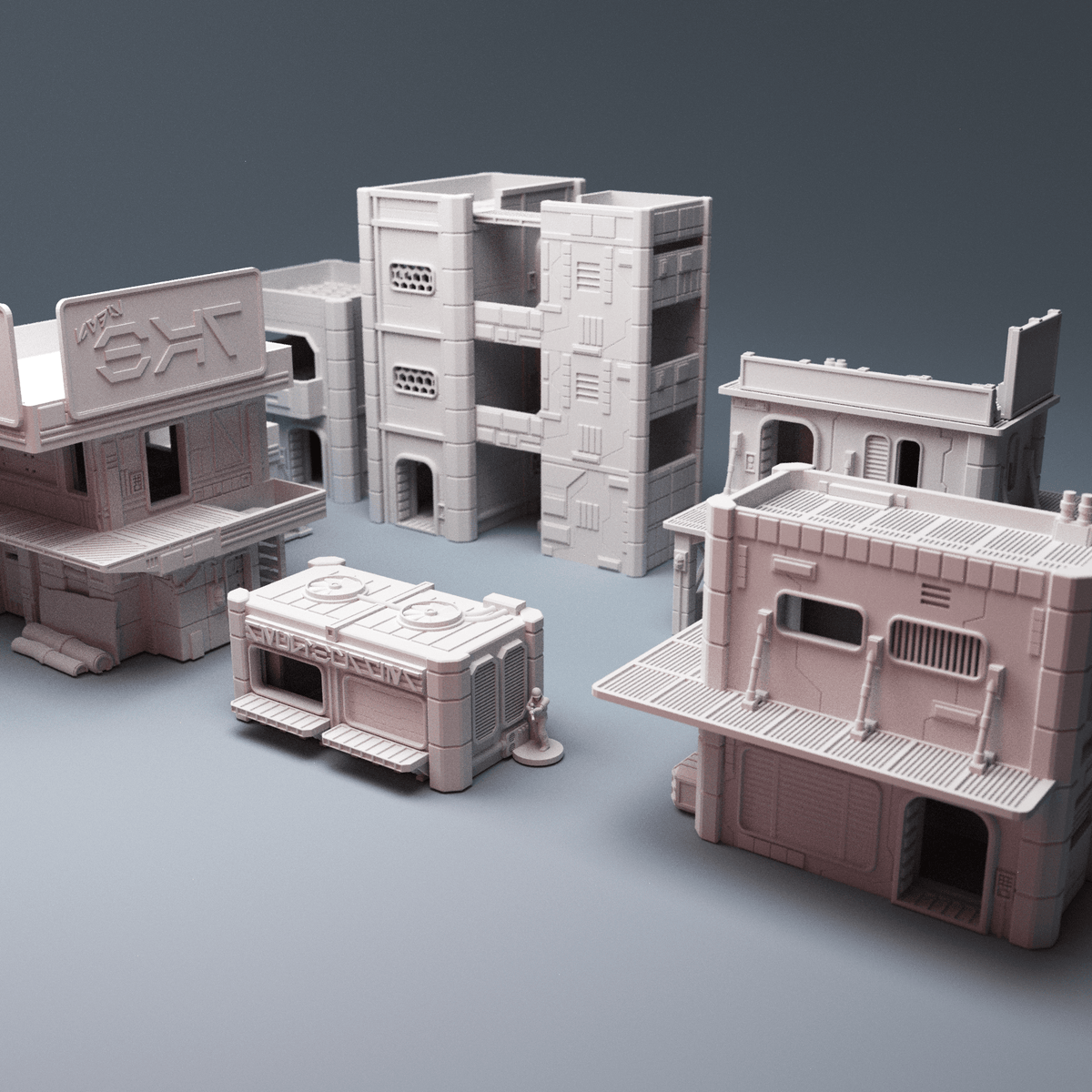 MidRim City Phase 2 Bundle – 6 Sci-Fi Buildings with Interiors (28mm/34mm) - Northern Foundry