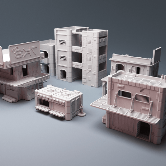 MidRim City Phase 2 Bundle – 6 Sci-Fi Buildings with Interiors (28mm/34mm) - Northern Foundry