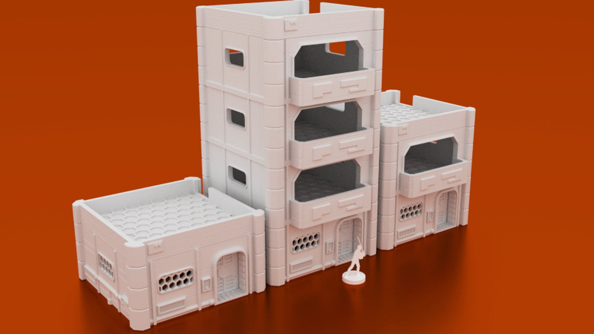 MidRim City Phase 2 Bundle – 6 Sci-Fi Buildings with Interiors (28mm/34mm) - Northern Foundry