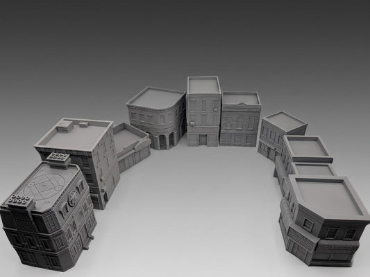 Modern NYC City Block Terrain Bundle – 10 Buildings + Car (28mm/32mm/40mm) - Northern Foundry