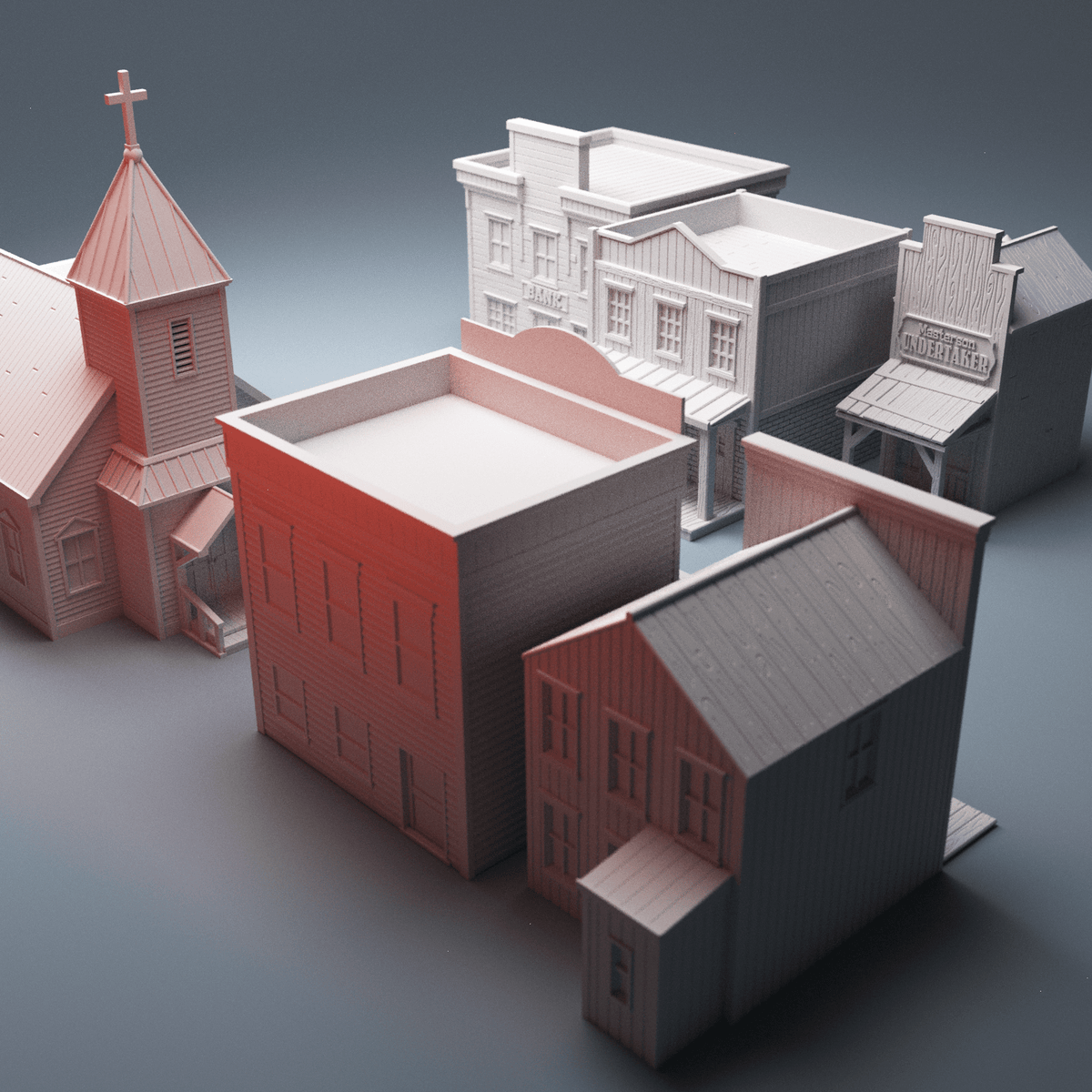 Old West Town Terrain Bundle – 6 Wild West Buildings (28mm, Dead Man's Hand) - Northern Foundry