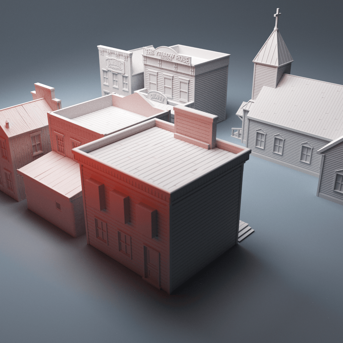 Old West Town Terrain Bundle – 6 Wild West Buildings (28mm, Dead Man's Hand) - Northern Foundry