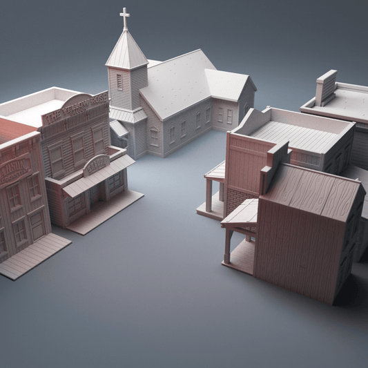 Old West Town Terrain Bundle – 6 Wild West Buildings (28mm, Dead Man's Hand) - Northern Foundry