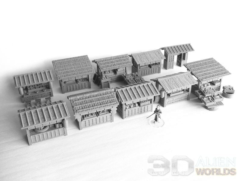 Samurai Market Stalls Set – Feudal Japan Street Market (28mm/32mm/40mm) - Northern Foundry