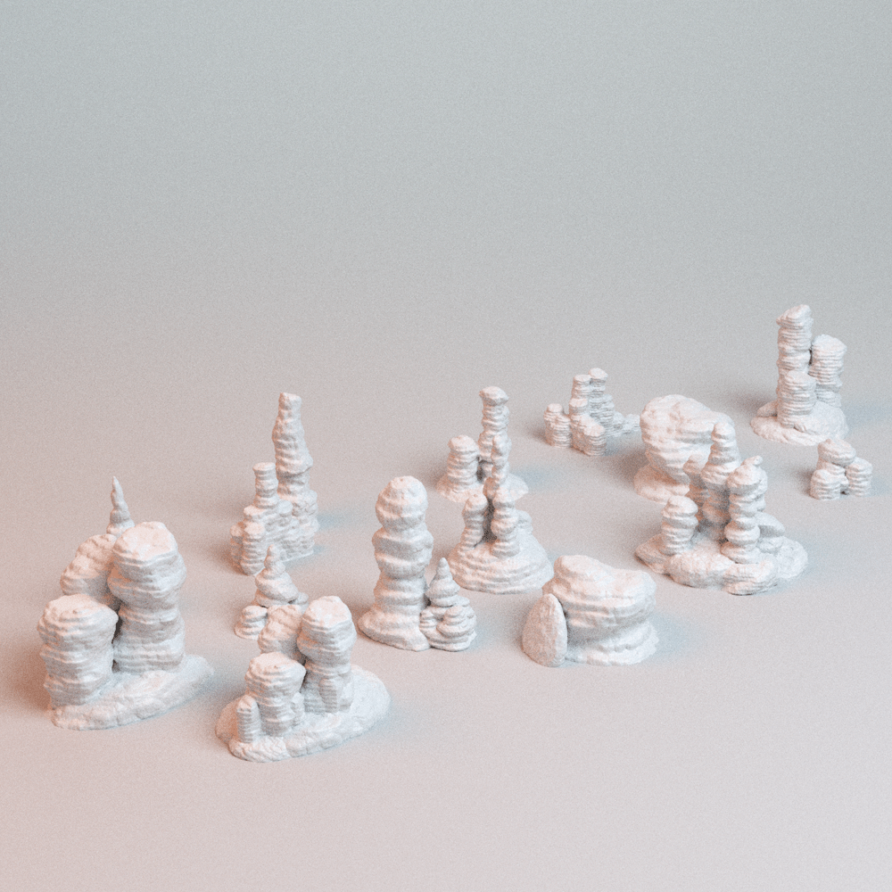 Sci-Fi Canyon Rock Formations – 15-Piece Terrain Set (28mm/40mm Wargaming) - Northern Foundry