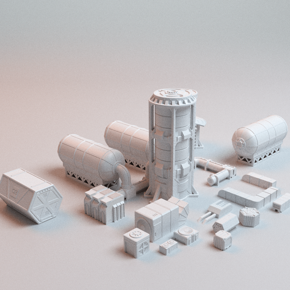 Sci-Fi Hope's Reach Outpost Bundle – Comms Tower, Landing Pad & Scatter (28mm/40mm) - Northern Foundry