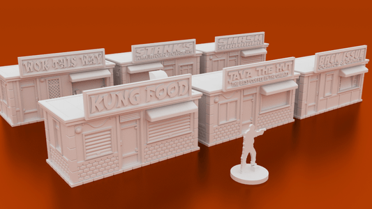 Street Vendors Bundle – 6 Modular Market Stalls (28mm) - Northern Foundry