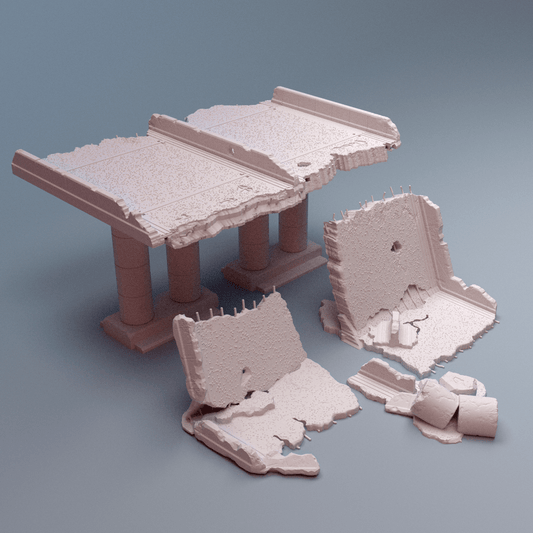 Urban Highway & City Streets Bundle – Elevated Highway, Road Tiles, School Bus & Flatbed Truck (28mm/32mm/40mm) - Northern Foundry