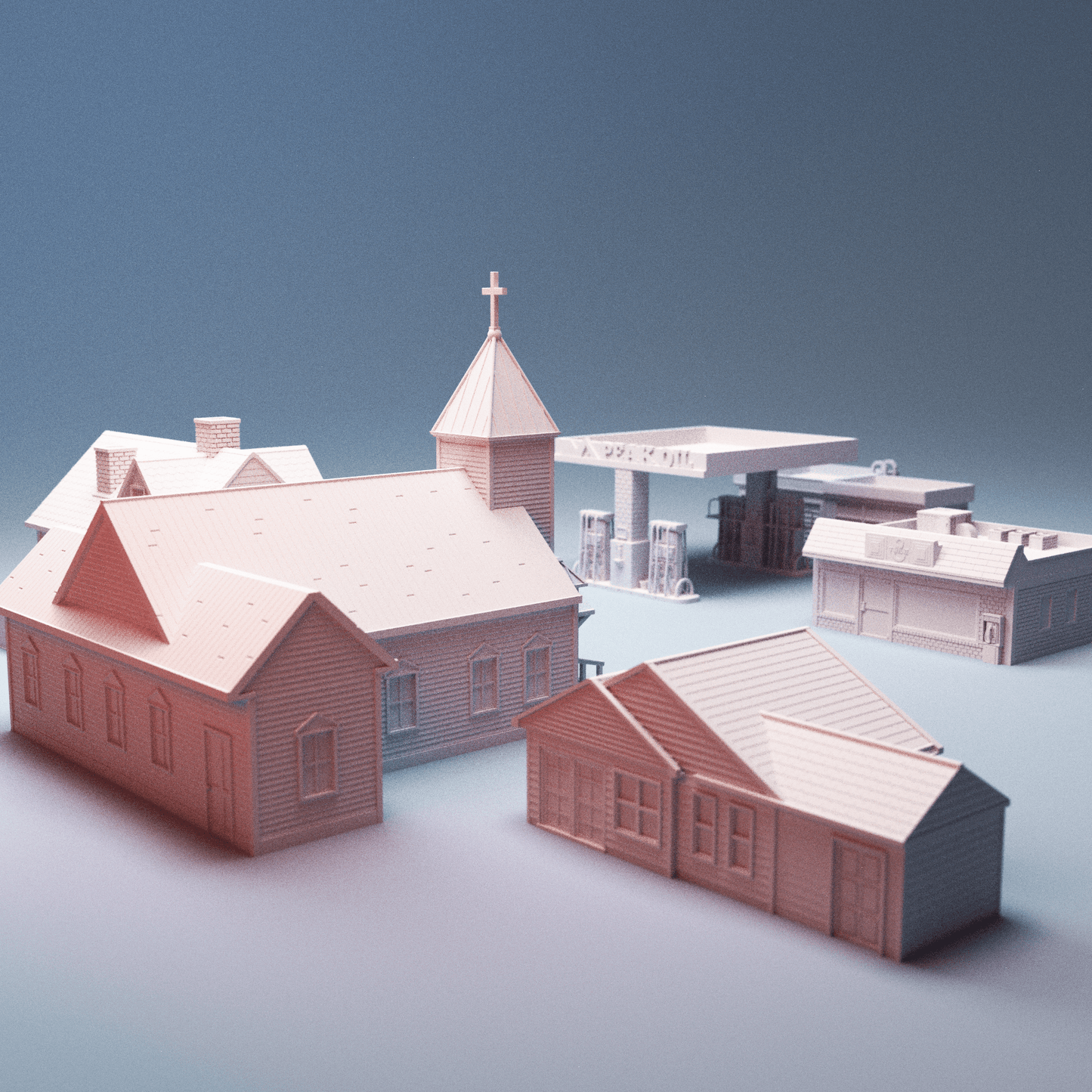 Urban Suburbia Bundle – Smalltown USA Houses, Church, Gas Station & Mini Mart (28mm/32mm/40mm) - Northern Foundry