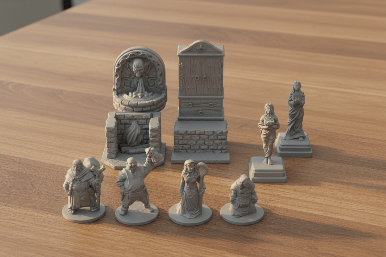Village Furniture & NPC Mega Set — 28mm Scale Tavern House Interior Decor — RPG Scatter Terrain Dragonshire