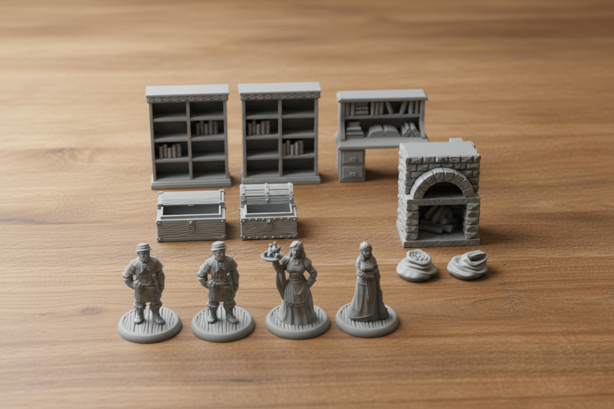 Village Furniture & NPC Mega Set — 28mm Scale Tavern House Interior Decor — RPG Scatter Terrain Dragonshire