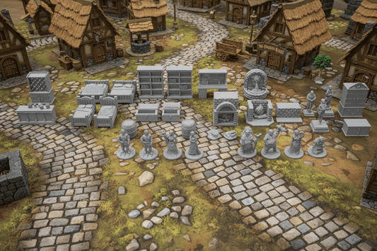 Village Interiors & NPCs 28mm Scale — Furniture Scatter Bundle — Fat Dragon Games Dragonshire Village