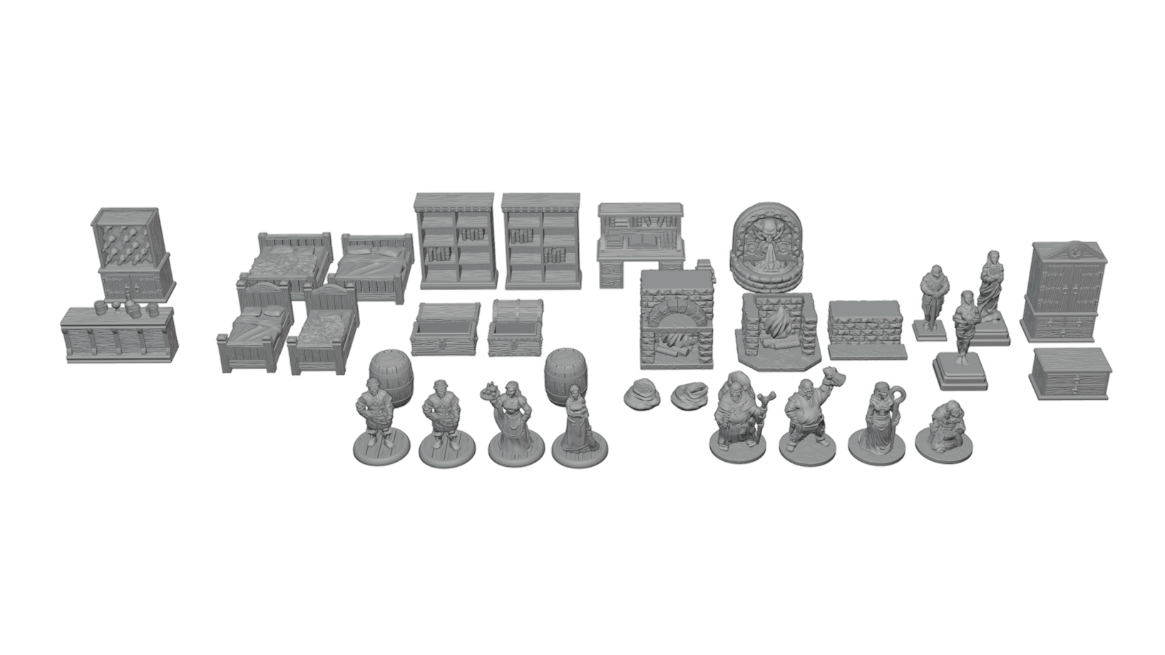 Village Interiors & NPCs 28mm Scale — Furniture Scatter Bundle — Fat Dragon Games Dragonshire Village